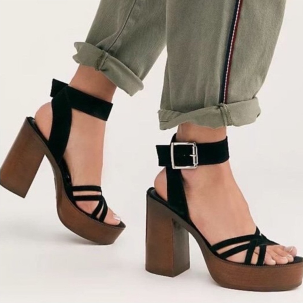 Free People Laney Suede Platform Block Heel Sandal